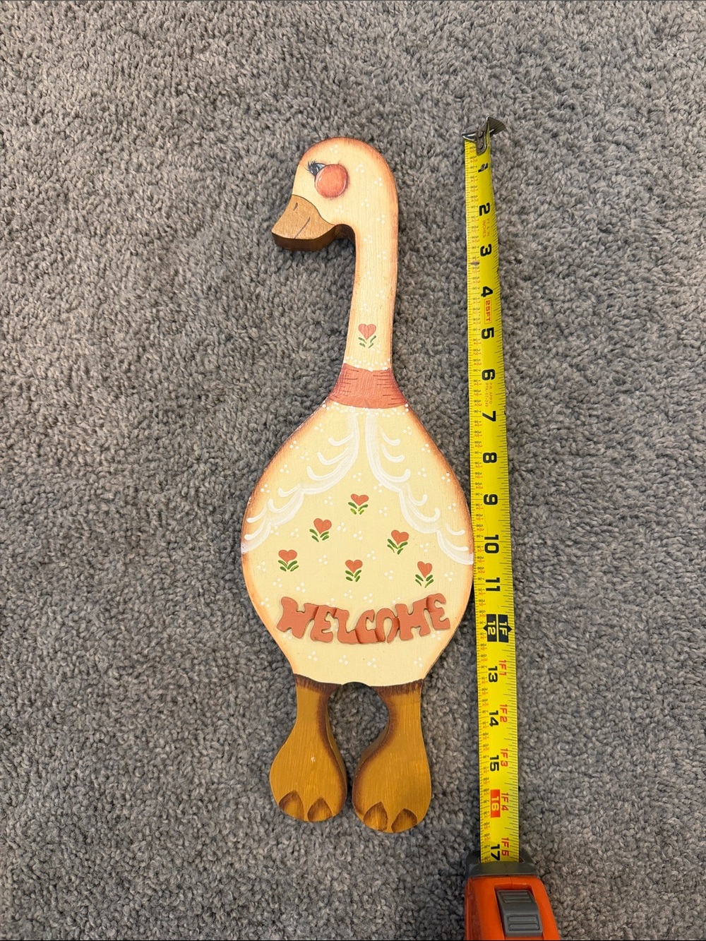 Hand-Painted Peach Goose Welcome Wall Accent